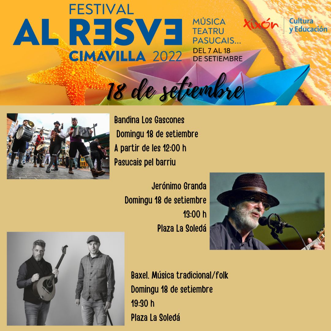 LlinguaXixon's tweet photo. 🎻Equí ta la programación del Festival AL RESVE de Cimavilla pal domingu... Cuidáu porque hai dalgún cambiu d'escenariu ¡Nun te lo pierdas! 🎭
#AlResve #Fiestes #Cimavilla #Xixón #Música #Folk #Asturianu #Bandina #Gascones #jerónimogranda #baxel https://t.co/gsykV81h8B