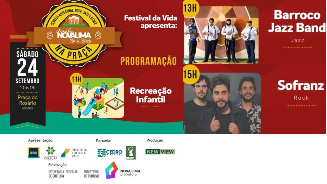 VisiteNovaLima's tweet photo. Dia 24/09 você tem um Date conosco!
O "Visite Nova Lima na Praça" vem aí com mais uma  edição especial desta vez no bairro Rosário.
Recreação Infantil + Jazz + Rock + Cerveja Artesanal + Gastronomia Típica 🤩🍺🍖🤘.
Chama a família, os amigos e o contatinho, venha prestigiar! https://t.co/vVn3tUWHUW