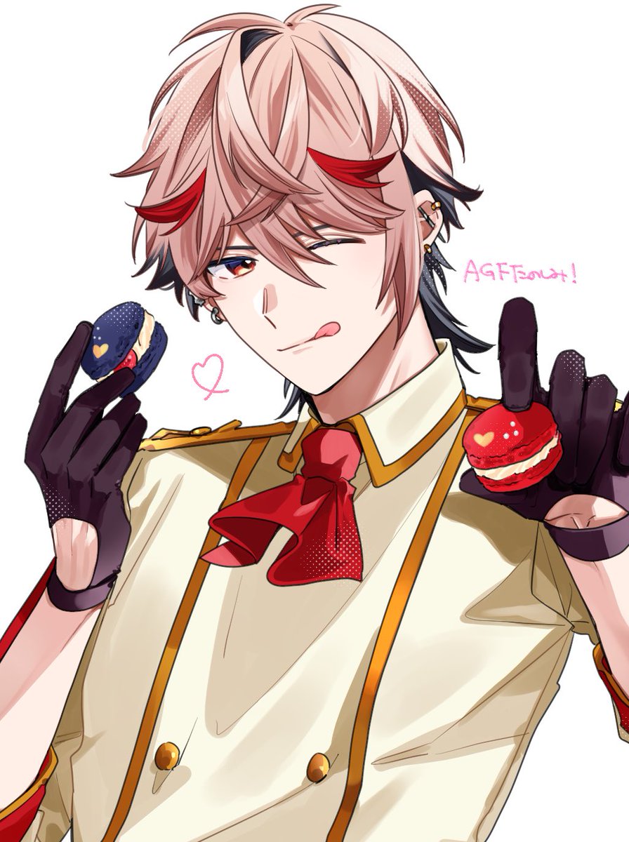 1boy male focus macaron one eye closed gloves tongue tongue out  illustration images