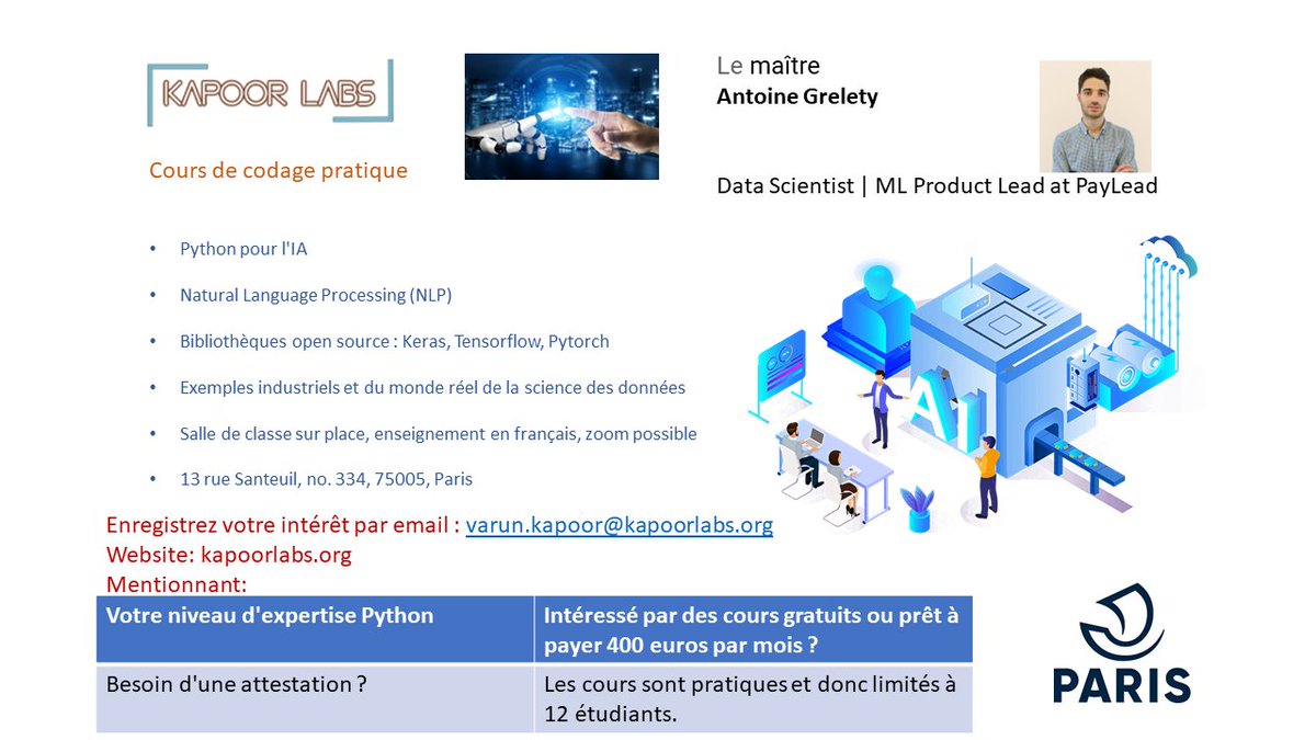 ClassroomAI's tweet image. Bonjour, Nous sommes heureux de vous annoncer notre classe physique pour ce semestre avec Natural Language Processing (NLP) . Veuillez enregistrer votre intérêt auprès de nous au plus tôt.
