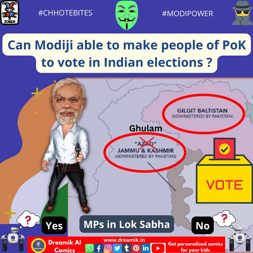 dreamikaicomics's tweet image. Can Modiji able to make people of PoK to vote in Indian elections ?
1) No
2) Yes
3) Excellent: Represent in Lok Sabha &amp;amp; Rajya Sabha
#modicomics #chhotebites #parody #sarcasam #NarendraModi #modiji  #elections #India #Indians #PoK #kashmir #vote #diplomacy  #dreamikaicomics