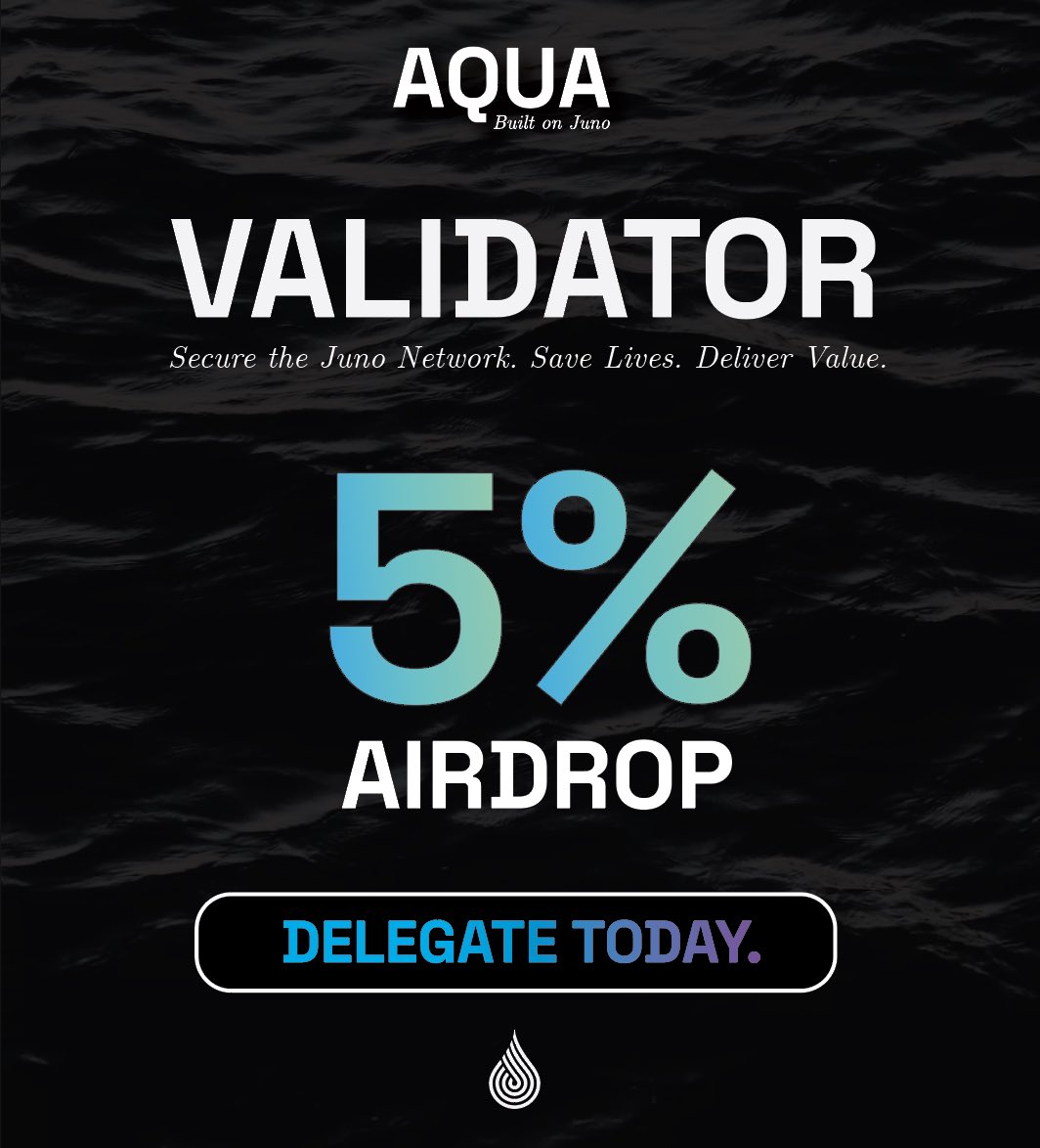 AquaOnJuno's tweet photo. 1) #Juno Fam :)

We recently launched our validator to help secure the $Juno network, drill more water wells, and bring value to our delegators. 

✅5% of the Total Aqua Supply will be distributed to delegators over time + more. 

You can delegate here: 
https://t.co/9jfjK3amEN https://t.co/kK8kcjC9QL