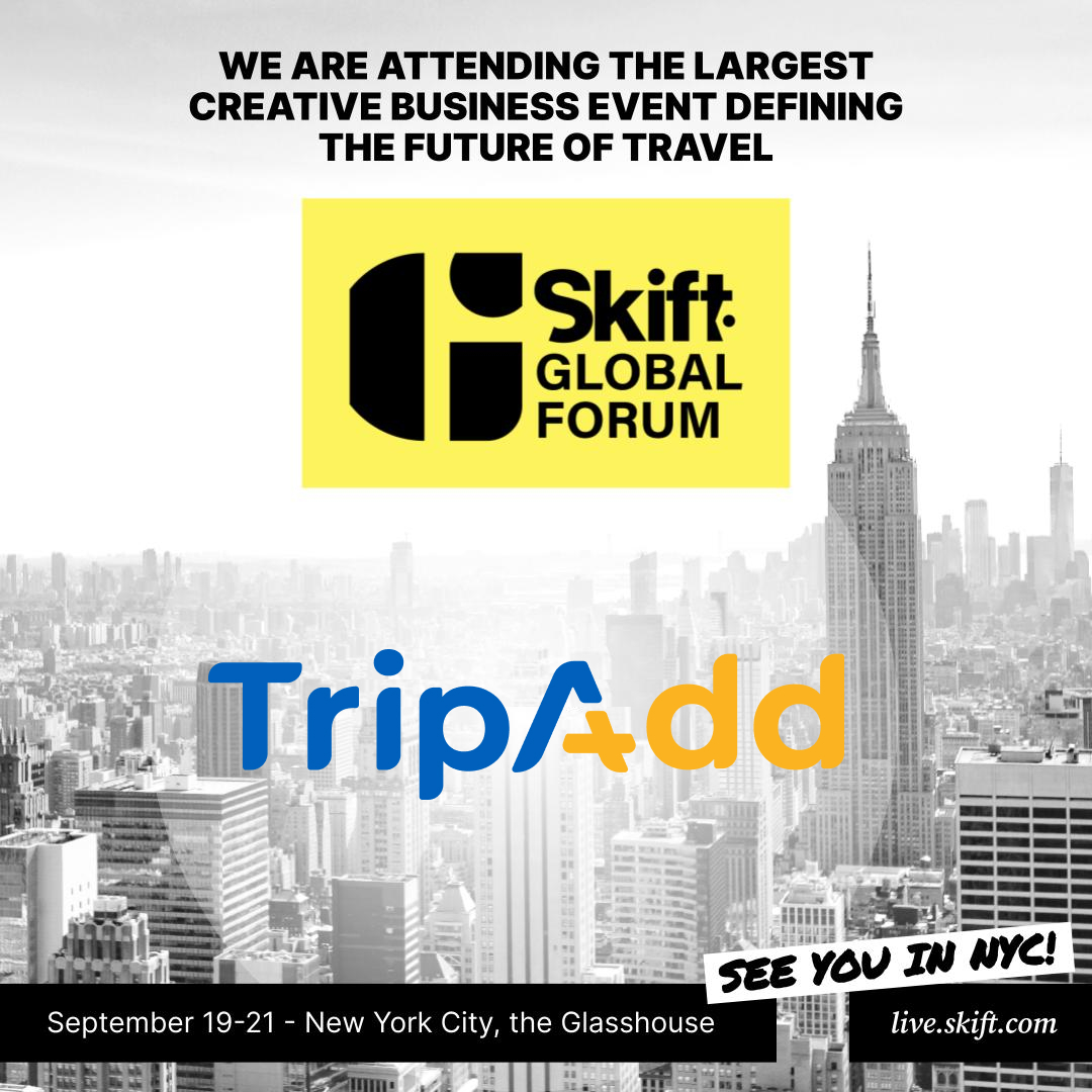 TripAdd is attending Skift Global Forum on September 19-21, 2022, in New York. Meet our team to learn how to increase your revenues with ancillary travel products. #skift #skiftglobalforum #travelindustry #travelbusiness #travelpartnerships