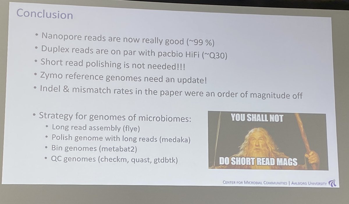 Really cool talk by <a href="/kirk3gaard/">Rasmus Kirkegaard</a>. Amazing to see how much Nanopore reads have improved and how close we are to short-read free metagenomics :) #genomesmicrobiomes22
