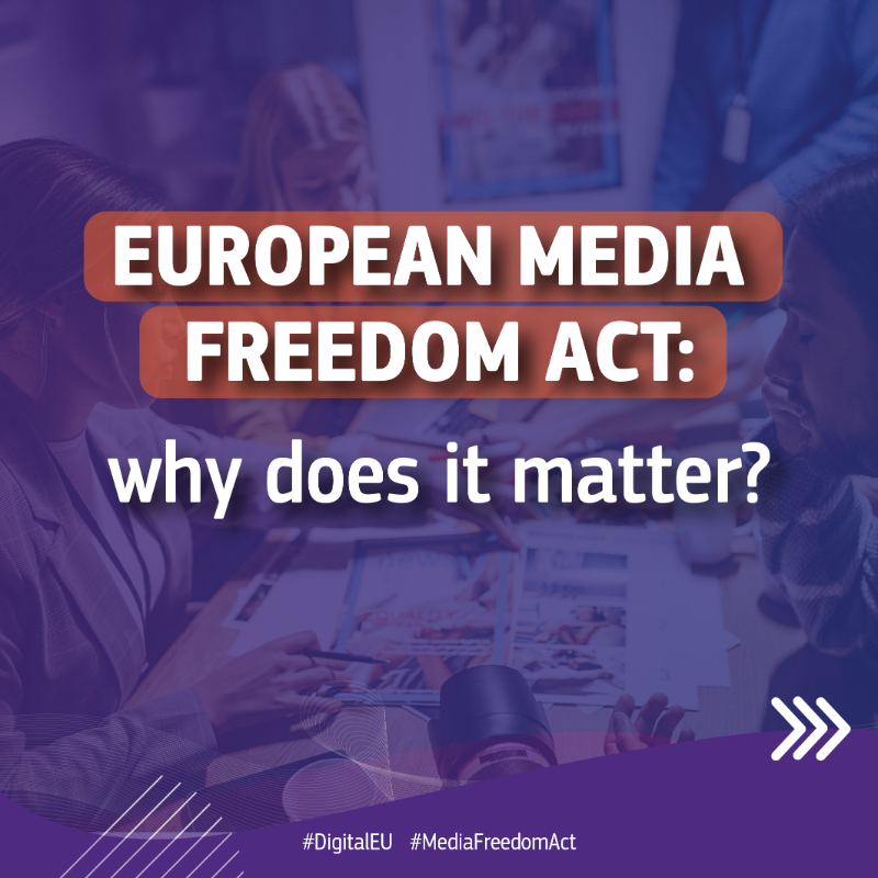 EU_Commission's tweet photo. Media freedom is not a given🚫

We are taking action to protect media pluralism and independence.

The European #MediaFreedomAct will:

☑️ protect editorial freedom
☑️ prohibit spyware
☑️ ensure the independence of public service media and fair funding
☑️ and more

👇Learn more