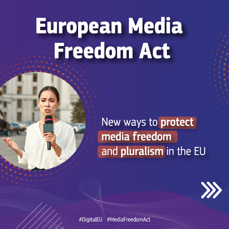 EU_Commission's tweet photo. Media freedom is not a given🚫

We are taking action to protect media pluralism and independence.

The European #MediaFreedomAct will:

☑️ protect editorial freedom
☑️ prohibit spyware
☑️ ensure the independence of public service media and fair funding
☑️ and more

👇Learn more