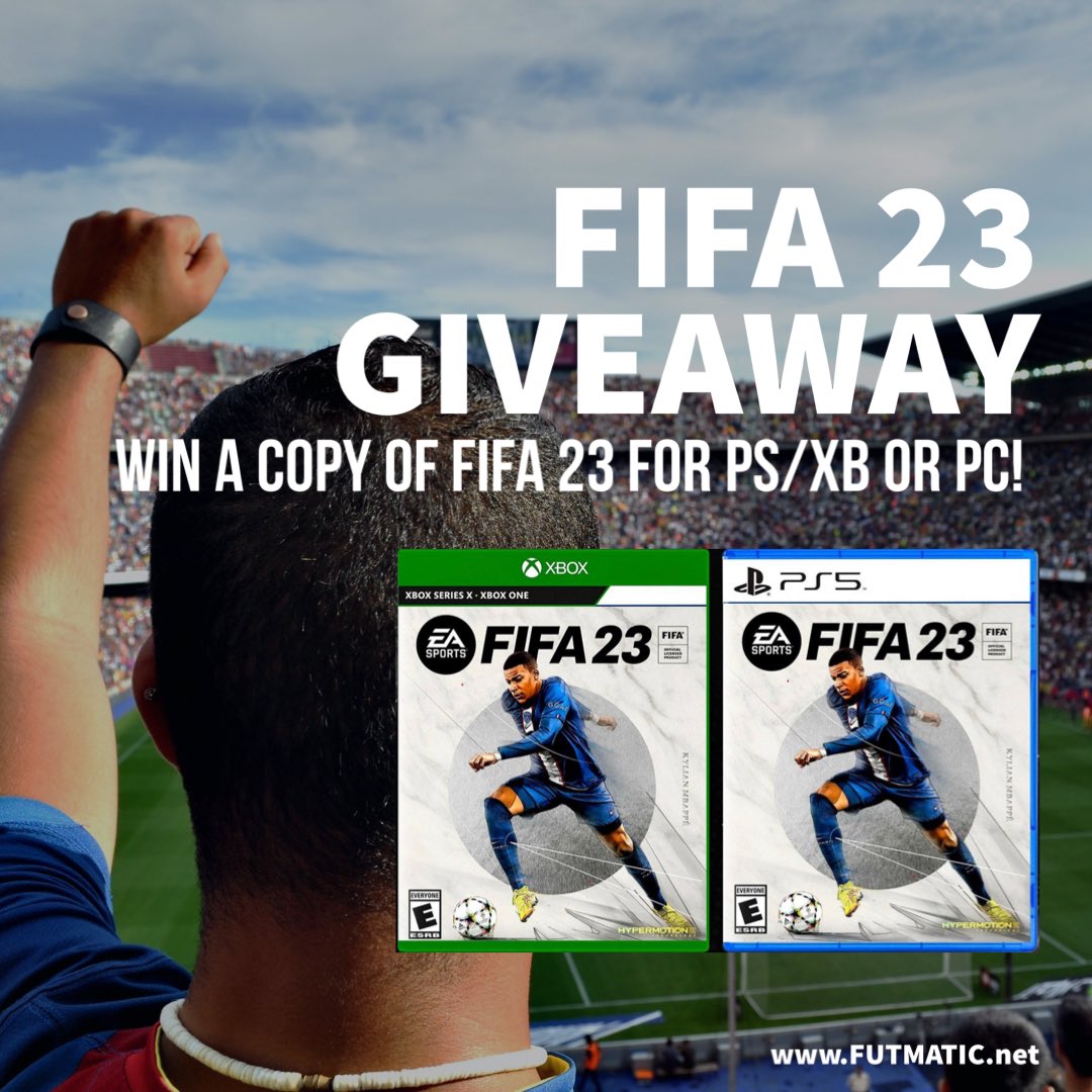 FIFAUTeam's tweet photo. 🚨FIFA 23 Giveaway

How to enter:
🔁 Retweet
✅ Follow @FIFAUTeam &amp; @futmatic_trades

Prizes:
- 1x Copy of FIFA 23 Standard Edition (any platform)
- One year of https://t.co/PFC27aPWQM subscription

⏳The winner will be announced on September 24 https://t.co/IY4o6Yi7hy