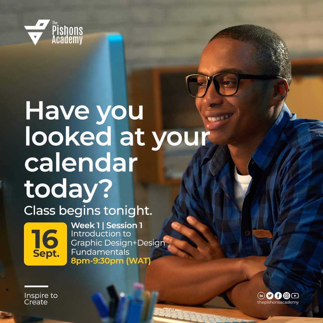 pishonsacademy's tweet image. We are super excited! 😊🤩
Our first free Graphic Design class begins tonight from 8:00 p.m. to 9:30 p.m. (WAT)

---

#ThePishonsAcademy #TPACommunity #ThePishonsAcademyCommunity #FreeLearning #TPAinspiretocreate #inspiretocreate #FreeLearning #VirtualLearning #DesignSkill