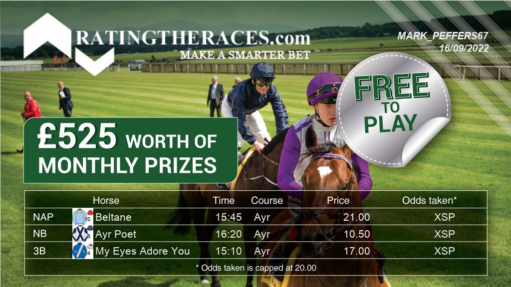 mark_peffers67's tweet photo. My #RTRNaps are:

Beltane @ 15:45
Ayr Poet @ 16:20
My Eyes Adore You @ 15:10

Sponsored by @RatingTheRaces - Enter for FREE here: https://t.co/gLRu1WoyO2 https://t.co/WKi1Csgqf5