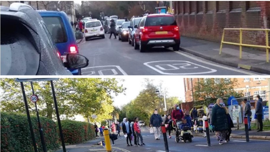 timrgill's tweet photo. Compelling before-and-after images of a @Sustrans #schoolstreet project in Southampton. We need to make it much easier to carry out projects like this. https://t.co/n32Jzodt8J? https://t.co/iSjEoUp61x