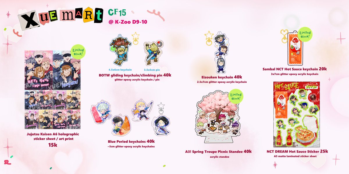 💌XUEMART CATALOG TIME BABEYYYYY🗯️💗🍀
(reshares very appreciated!💕)
i'll be boothing at #comifuro15 with K-zoo D9-10! come and visit hehe ^^ some items are limited stock but i will sell these on shopee after #cf15 !