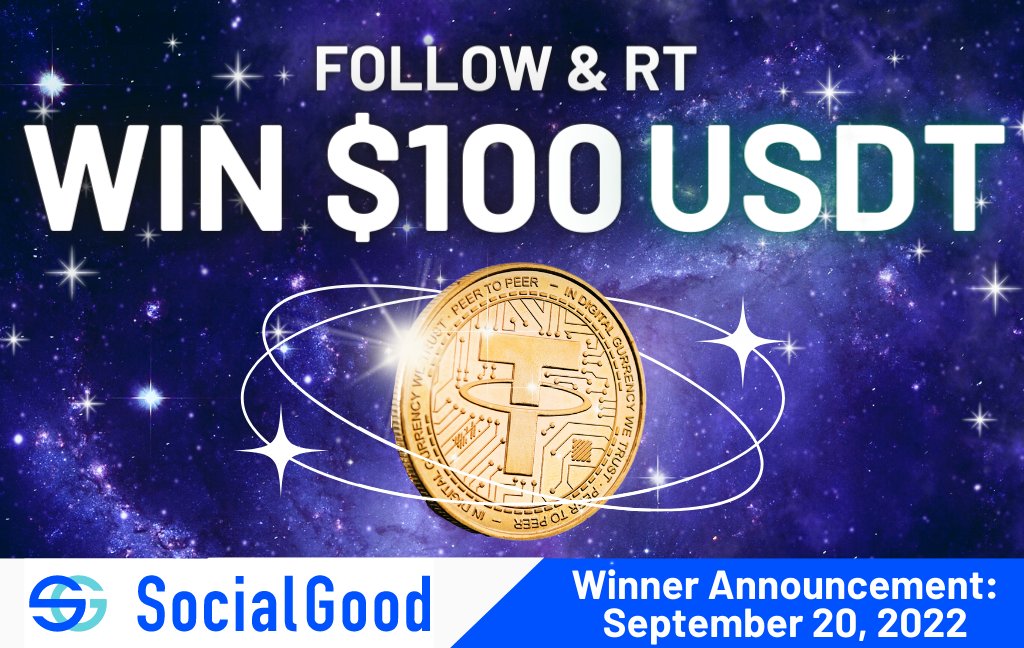 🌟Win $100 in $USDT🌟
 1⃣Follow &amp; 2⃣Retweet
for a chance to win $100 in #USDT for our 65th RT/Share #Giveaway!
We'll tag the lucky winner on Sept. 20.

👉Get $100 without getting lucky🤩
DL the SocialGood App now for a $100 Sign-Up Bonus!💰
📲socialgood.inc/?id=mwPN7i