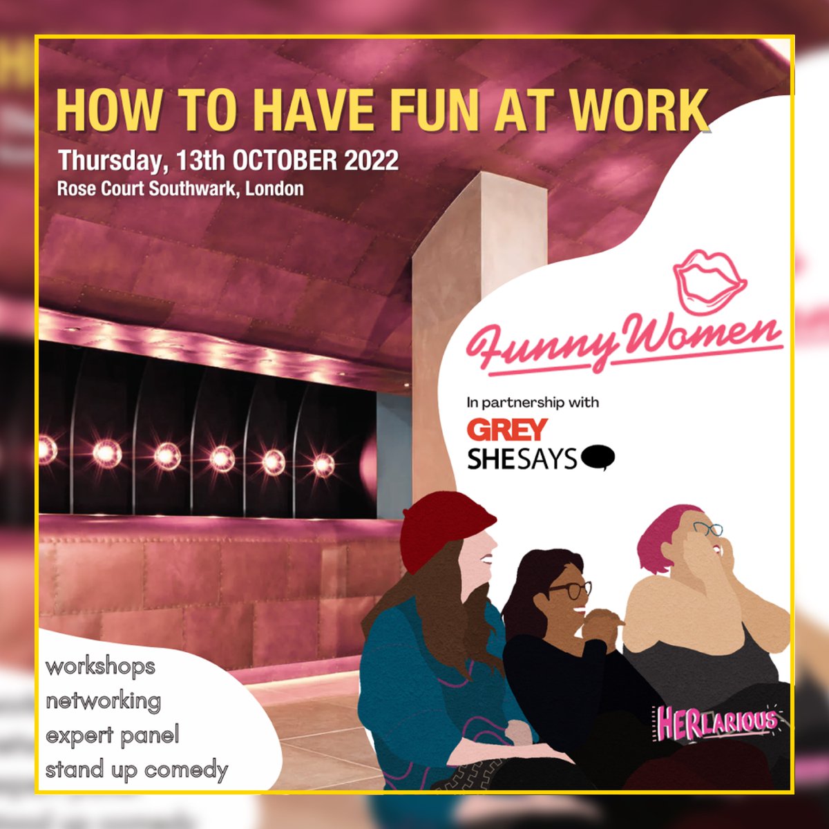 EVENT ALERT🚨with @funny_women. Learn to express your idea more confidently and freely using some tricks of the comedy trade through workshops, panel discussion, essential networking and live stand up comedy. 👉More info and tickets here: funnywomen.com/eventinfo/how-…