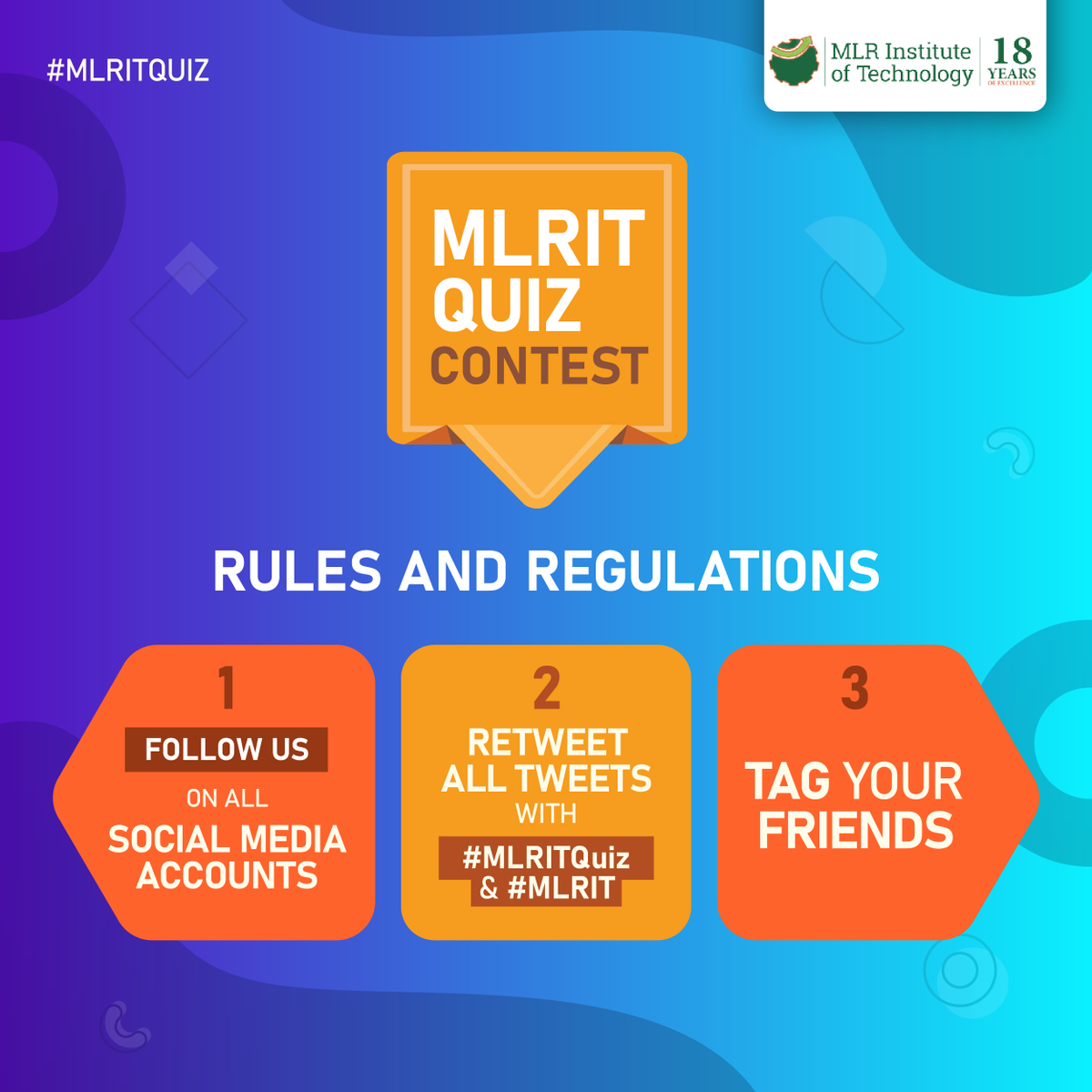 mlritin's tweet photo. We're ready to kick off the #MLRITQuiz contest. Here are the simple rules to follow. Don't forget to spread the word with your friends.
#MLRIT #ContestAlert #Giveaway #MLRITContest
#giveawaycontest #QuizChallenge #QuizTime #giveawayalert #giveawaycontest #playandwin https://t.co/4EunN4xMAS