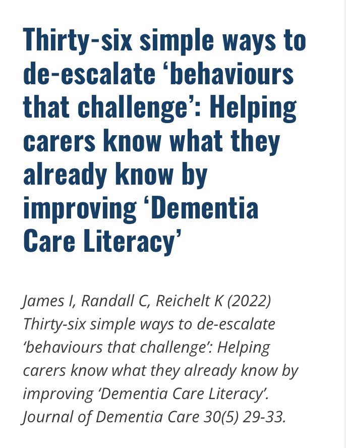 Congratulations to Charlotte Randall for her publication in <a href="/JDementiaCare/">Dementia Community</a> on ways to de-escalating behaviours that challenge.