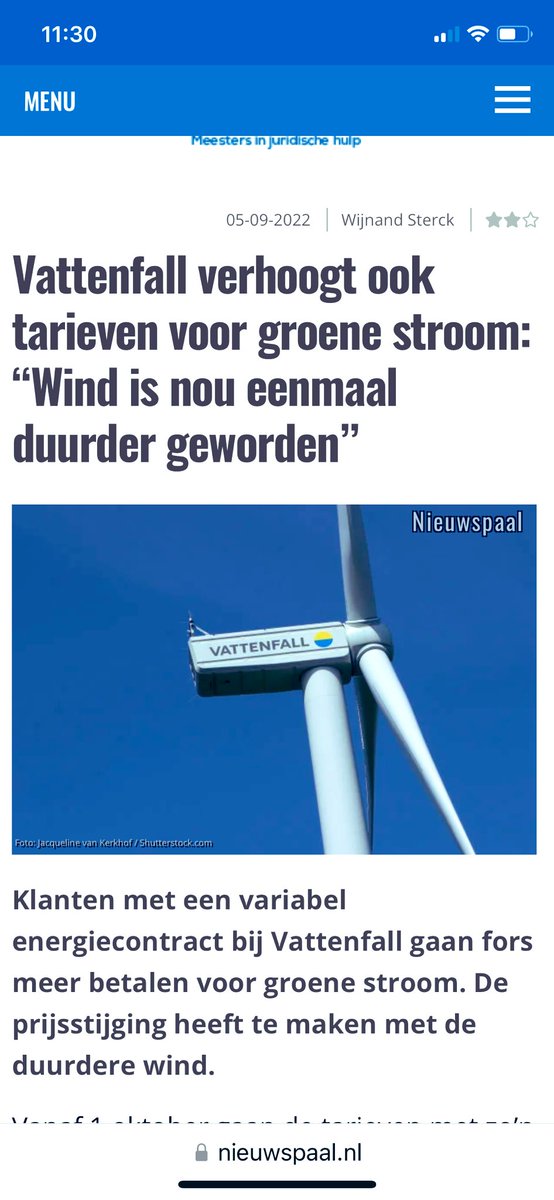 De prijs gaat met 35% omhoog omdat de wind duurder is geworden …#100%groenestroom