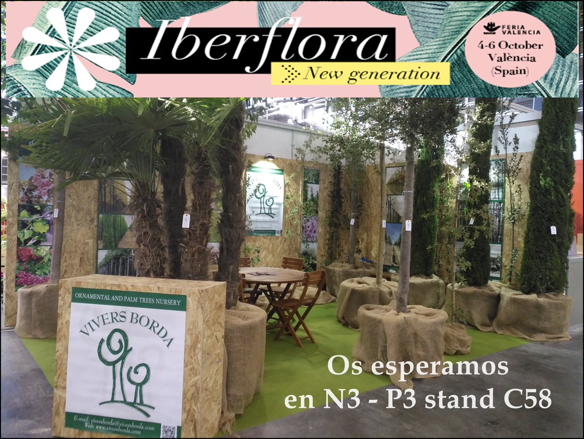 ViversBorda's tweet photo. Un año mas estaremos como expositores en la feria Internacional de planta y flor IBERFLORA de Valencia, del 4 al 6 de octubre. Estaremos encantados de saludarles en el Nivel 3, Pabellón 3, Stand C58.
#IberfloraNewGeneration
#FeriaValencia
#Viveros
#Árboles
#jardineria 
#plantas https://t.co/Hg3zdMRdbu