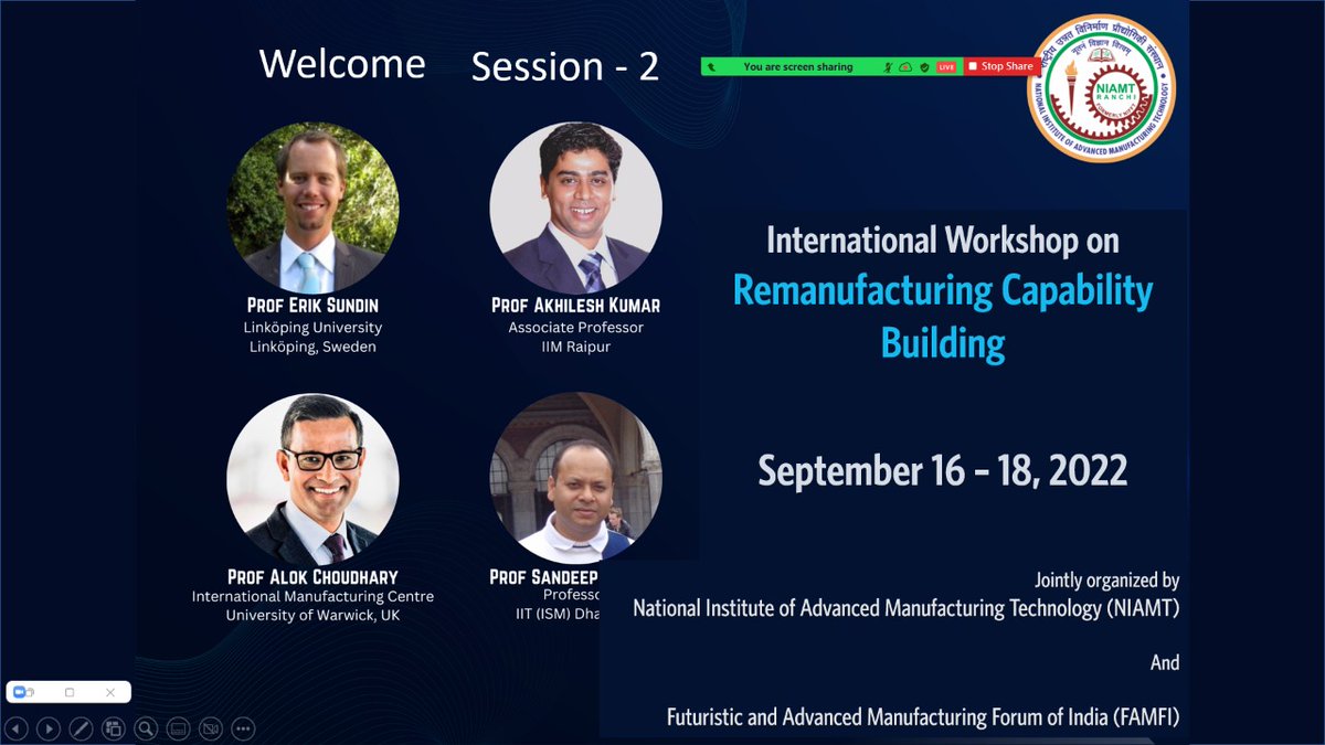 niamt_ranchi's tweet photo. Three days International Workshop on Remanufacturing Capability Building's Second session is live now. 

https://t.co/dwOjZszrN5

#NIAMT #Remanufacturing #workshop https://t.co/nC7ylwgHJB