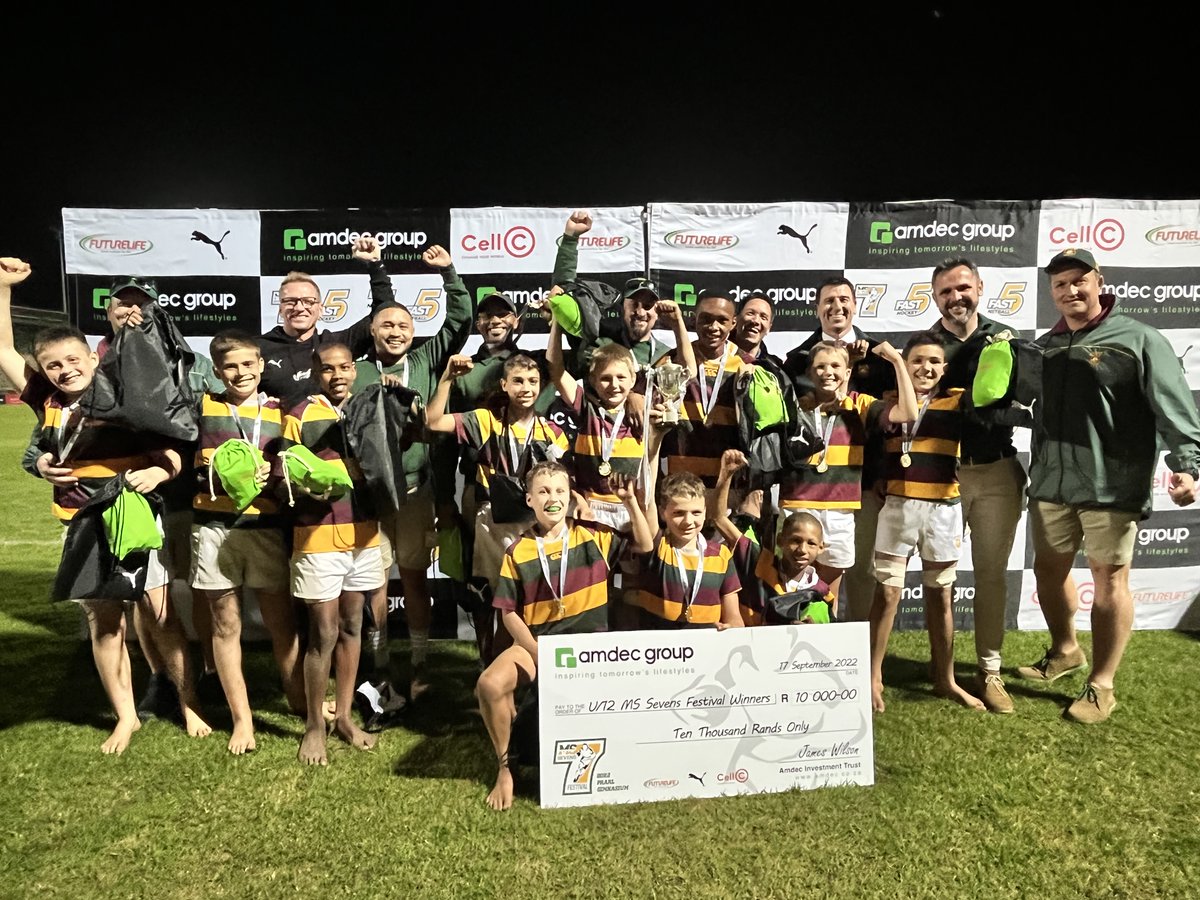 AmdecGroup's tweet photo. Well done to all who participated in the U12 rugby on day 1 of the @ms7sfestival! 🏉
U12 winners - Laerskool Paarl Gimnasium
U12 runners-up - Paarl Boys Primary 
Plate winner - Outeniqua Primary
Bowl winner - Durbanville Primary 
Come to Paarl Gim to support the U15 &amp; U17 teams! https://t.co/fmigR0UkaE