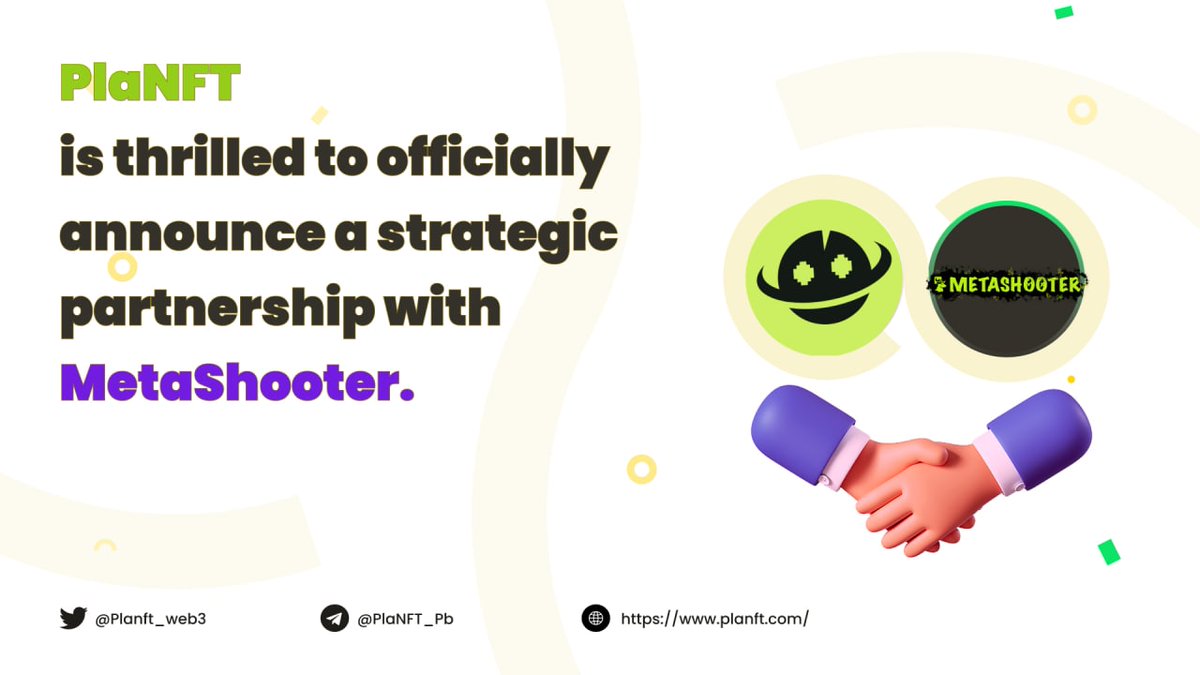 PlaNFT | Launch, Mint, Trade, Swap NFT (@planft_web3) on Twitter photo 🔔We are pleased to announce an official Strategic Partnership with <a href="/MetaShooter_gg/">MetaShooter</a> 🔔
⚔️ MetaShooter is the first decentralized blockchain-based hunting metaverse.
To the moon!🚀🚀🚀
#NFTs #NFTcommunity #ETH #Polygon #BNB 🔔We are pleased to announce an official Strategic Partnership with <a href="/MetaShooter_gg/">MetaShooter</a> 🔔
⚔️ MetaShooter is the first decentralized blockchain-based hunting metaverse.
To the moon!🚀🚀🚀
#NFTs #NFTcommunity #ETH #Polygon #BNB
