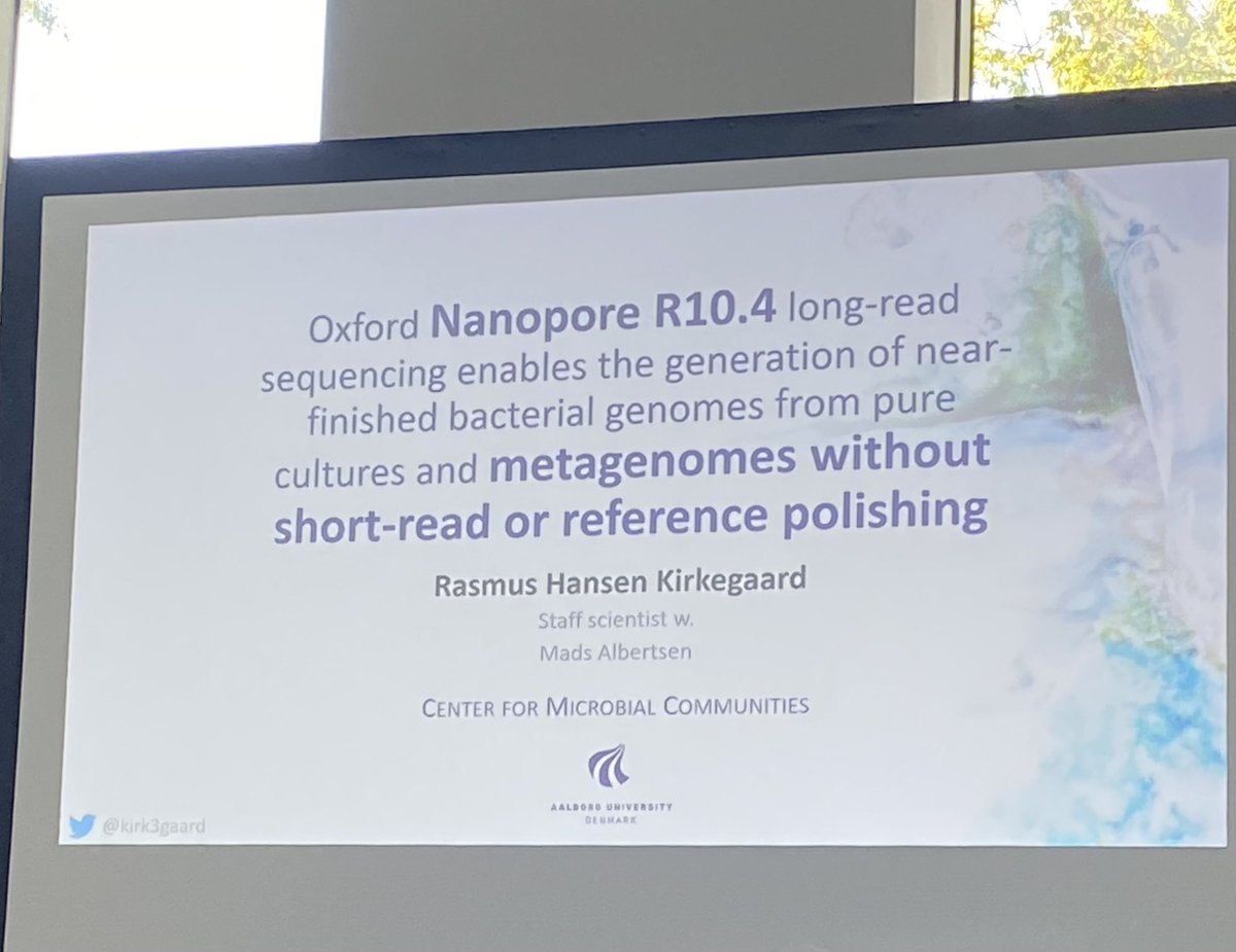 Fantastic talk by @kirk3gaard giving an insight into the role of Oxford Nanopore R10.4 long-read in gererating near finished bacterial genomes without short-read or reference polishing. #GenomesMicrobiome22 @MicrobioSoc