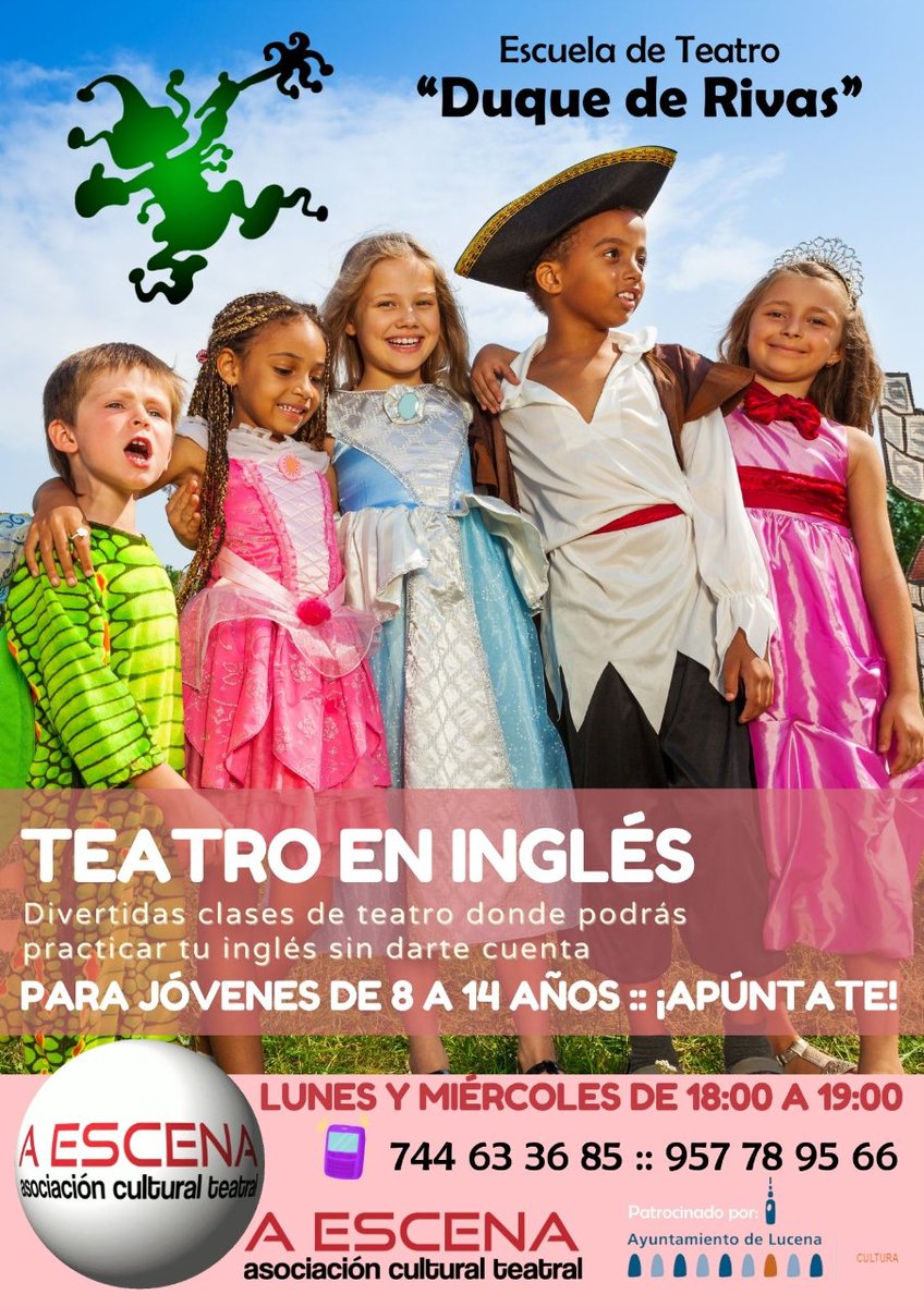 🎭⭕📣¡TEATRO EN INGLÉS!📣🎭¡COMENZAMOS EL LUNES 19 DE SEPTIEMBRE! ⭕🎭 ¡¡¡Pon tu inglés en juego, desarrolla tus habilidades teatrales y tu inglés hablado en nuestras clases de teatro!!! Horario de las clases: Lunes y miércoles de 18h a 19h. ¡¡¡No te quedes sin tu plaza!!!😀