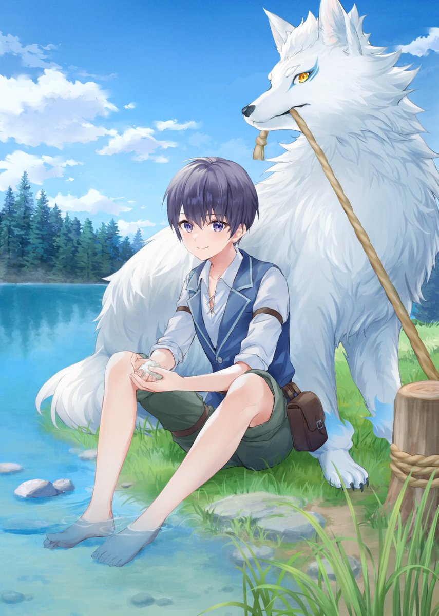 wolf outdoors 1boy day sky water sitting  illustration images