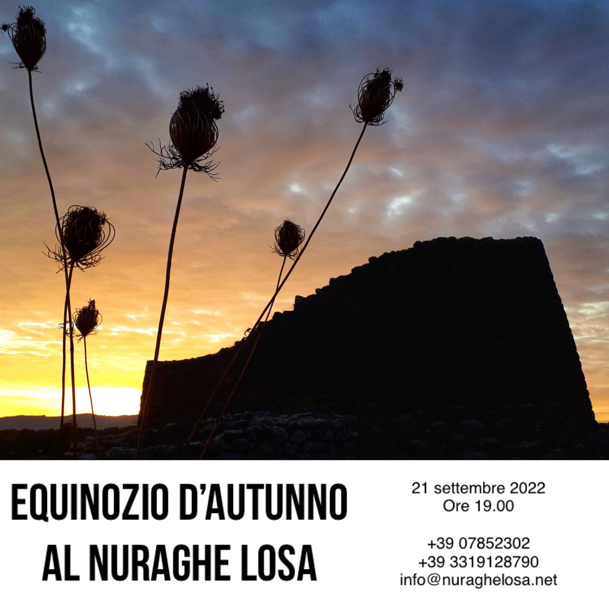 Vi aspettiamo il 21 settembre alle 19.00 per l’#EquinozioDAutunno.
L’evento è organizzato in collaborazione con #AstroturismoSardegna. Sarà con noi Manuel Floris del <a href="/PlanetarioSardo/">PlanetarioUnionSarda</a>.
Informazioni 
☎️ +39078552302 +393319128790
📧 info@nuraghelosa.net