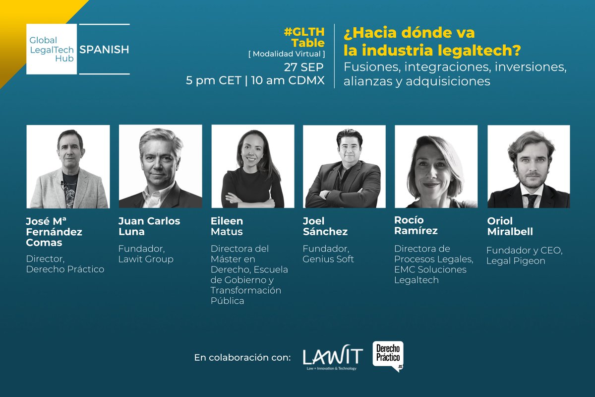 Glegaltechhub's tweet photo. El #SpanishSpace inaugura su primera table de la mano de un panel increíble 🙌
🌐 #GLTHtable: ¿Hacia dónde va la industria legaltech?
Toda la info aquí 👉 https://t.co/7YiPsamDqM
@derechopractico @LawitGroup @EGobiernoyTP @Genius_Soft @emc_sj @Legal_Pigeon https://t.co/lASBniLWeL
