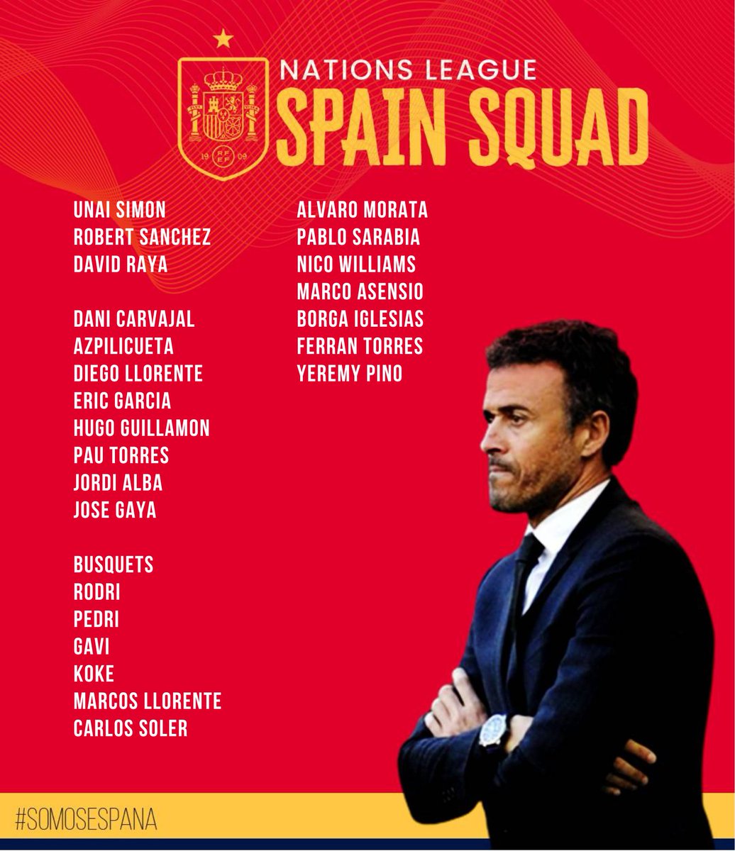 SefutbolKerala's tweet photo. 📋 Spain Squad List for Nations League Matches against Switzerland & Portugal.
💪🏻 ¡Vamos España!!!
#SFFK https://t.co/pkr12eL8Es