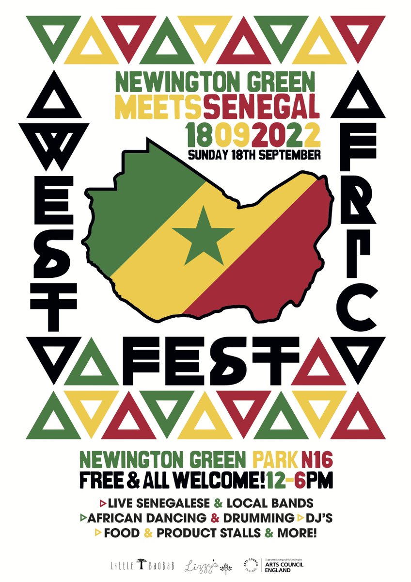 On this Sunday! Join us for our 'Newington Green meets Senegal' community festival. Live music from Senegalese and local bands, food by us and Lizzy's on the Green, product stalls and more!
