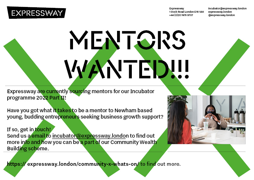 Expressway are currently sourcing mentors for our next Incubator programme kicking off in November 2022!⁣
⁣⁣*⁣⁣⁣
⁣⁣Send us a DM to find out more info and how you can be a part of our Community Wealth Building scheme⁣!