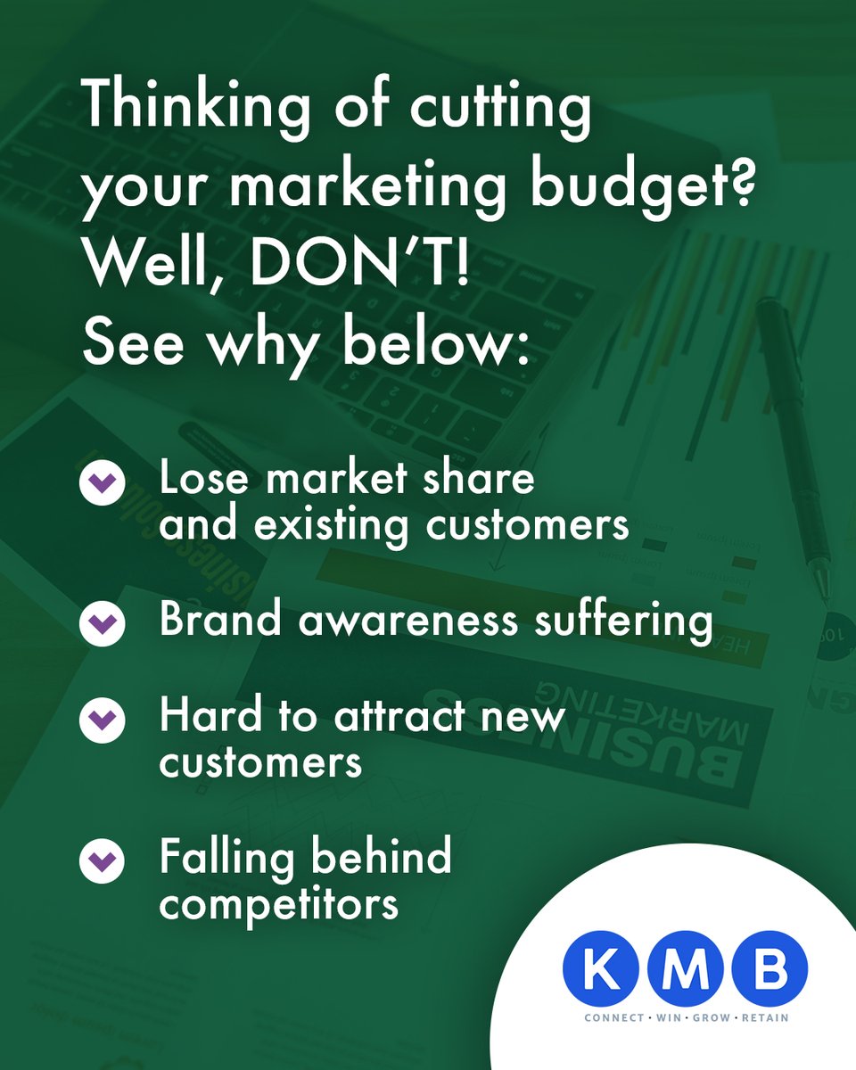 _TeamKMB's tweet photo. Thinking of cutting your marketing budget, well DON'T! 👀

See below  just a few of the consequences to cutting your marketing budget! Here at KMB we only want the best so we urge you to look into telemarketing. 

https://t.co/rJDLM0yFCp

#telemarketing #budget #marketingspend https://t.co/Hjs5FpUvZ8