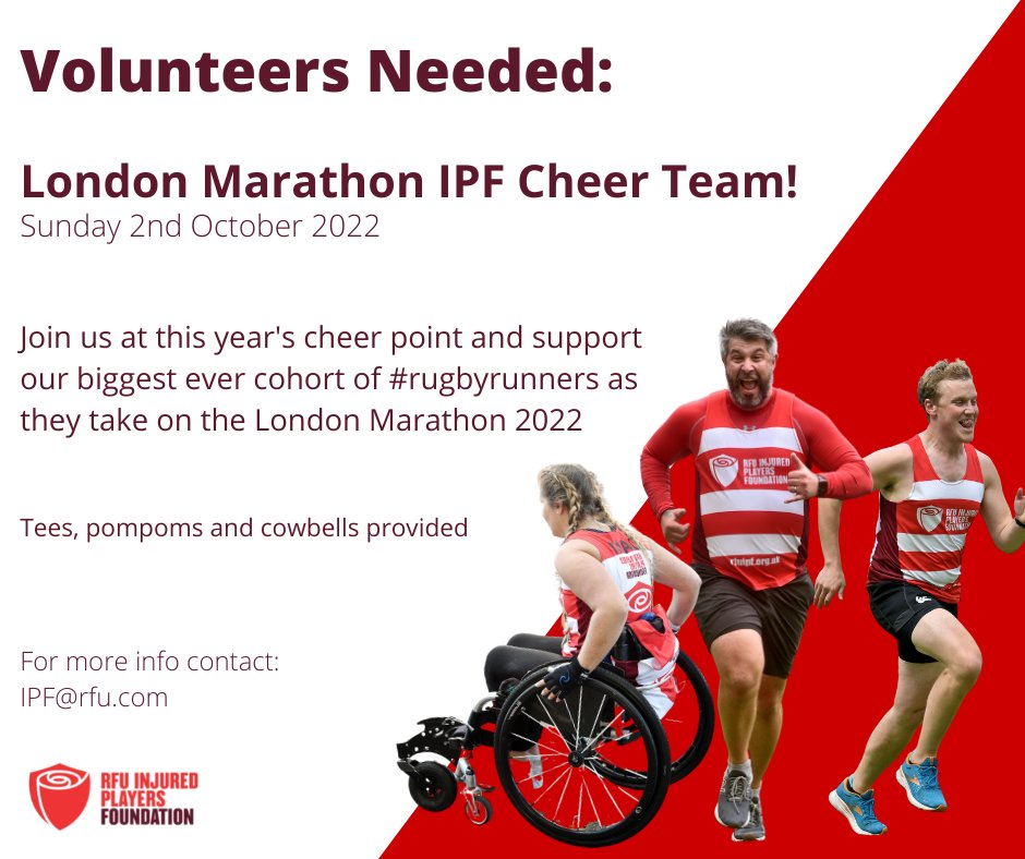 Get your pompoms out and join us at this year’s London Marathon cheer point to support our biggest ever cohort of #rugbyrunners. Contact IPF@rfu.com to get involved.