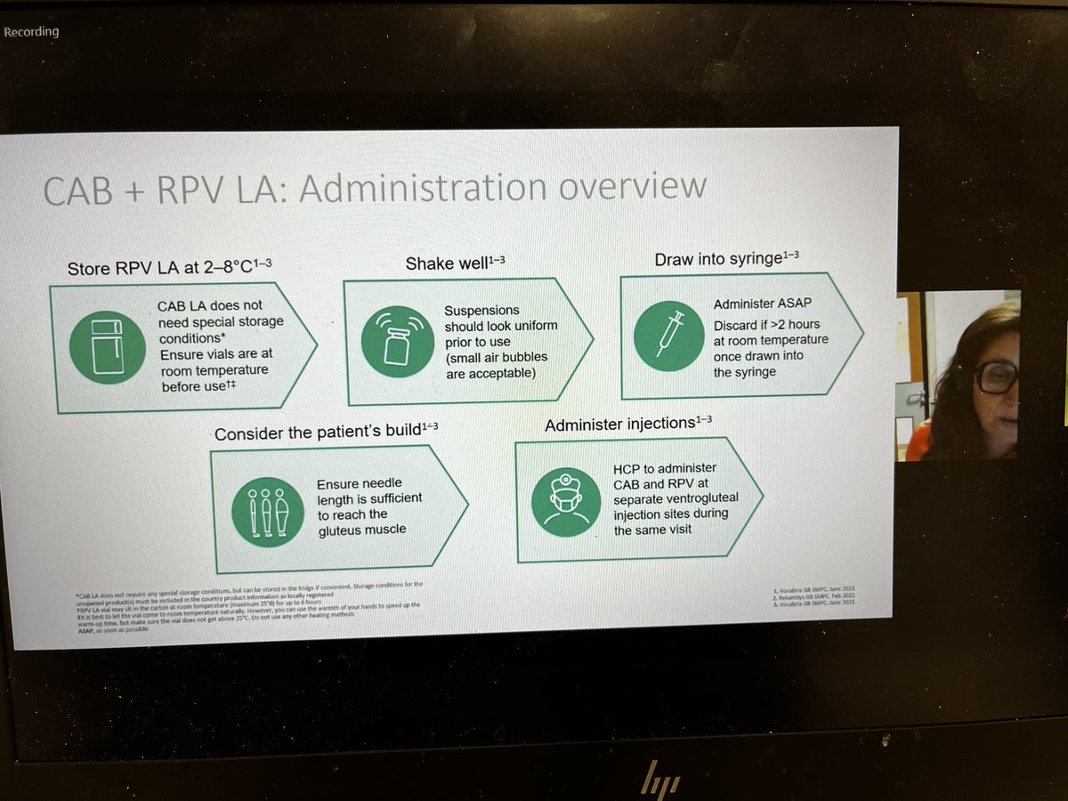BASHH_UK's tweet photo. Important details to convey to patients/practitioners with injectables including oral bridging, post injection reactions and administration overview. Be mindful of BMI > 30 as a 2 inch needle may be required #HIVMasterclass @DewsnapClaire https://t.co/10zdIOQaLi