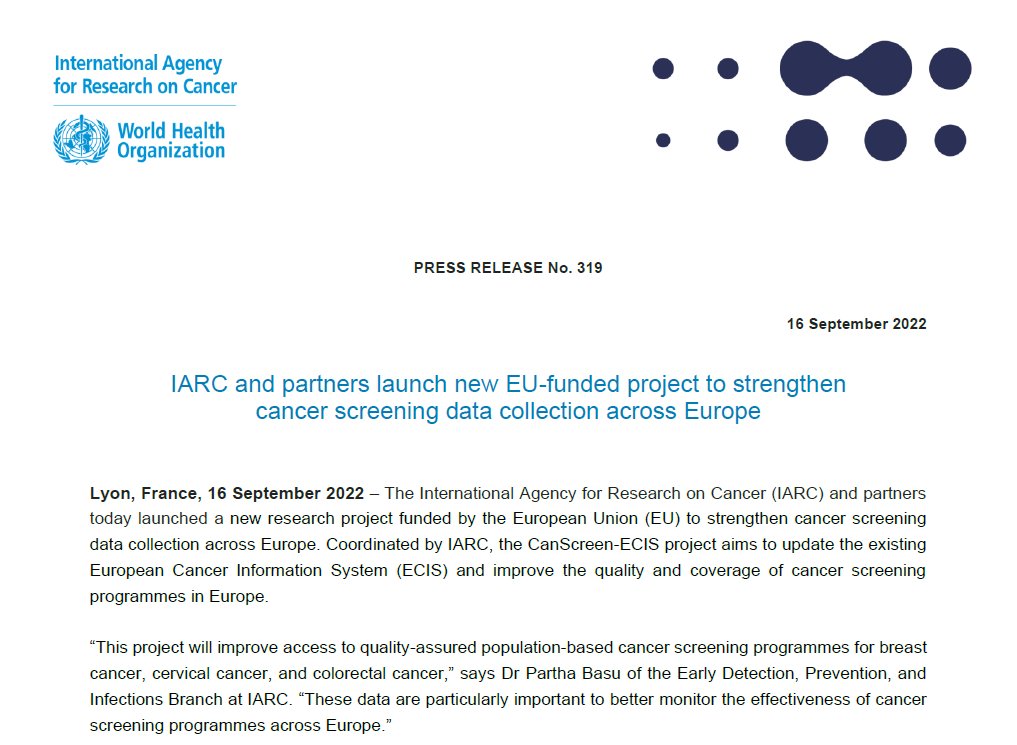 👉#PressRelease | #Cancerleagues join EU4Health to make #cancerscreening data more accessible by #EU citizens

ℹ️ bit.ly/3LkEWkf