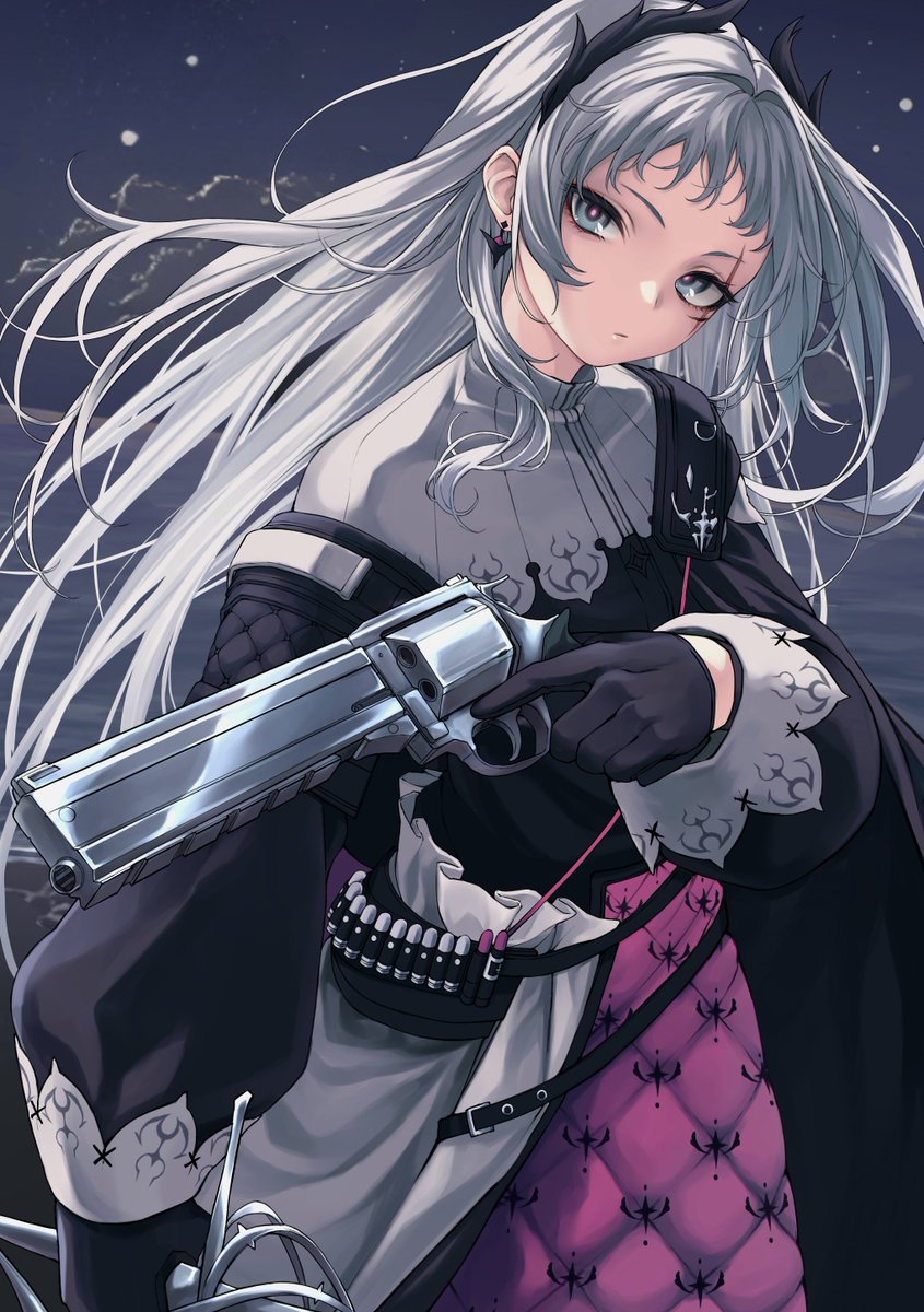 irene (arknights) 1girl weapon gun holding solo holding weapon long hair  illustration images