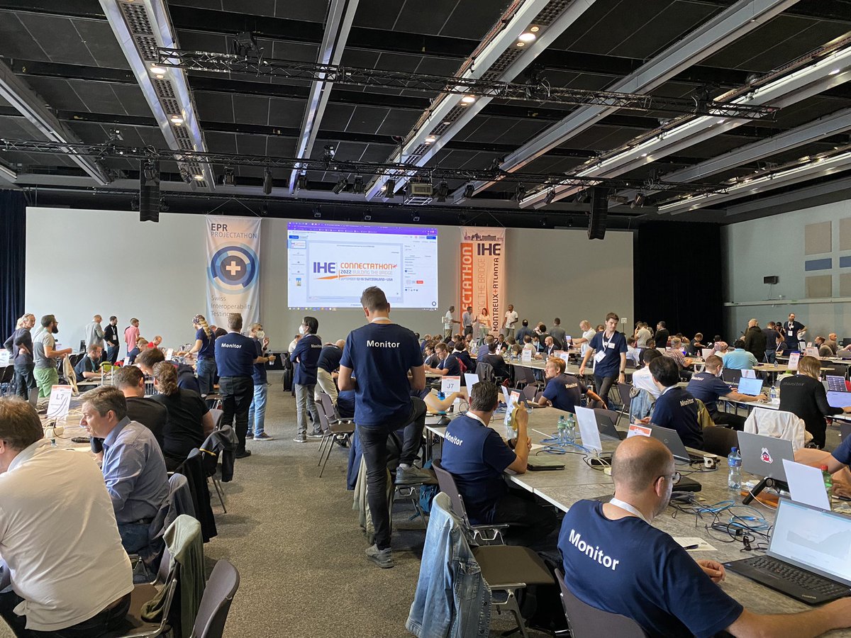 eHealthSuisse's tweet photo. The #EPR #Projectathon and the #IHE #Connectathon are at an end. At the Projectathon 205 tests were run for 180 tests completed: 129 successful peer to peer tests & 4 group tests on #emedication & #eVaccination. #ehealth #pat2022 https://t.co/a0kr12pL1L