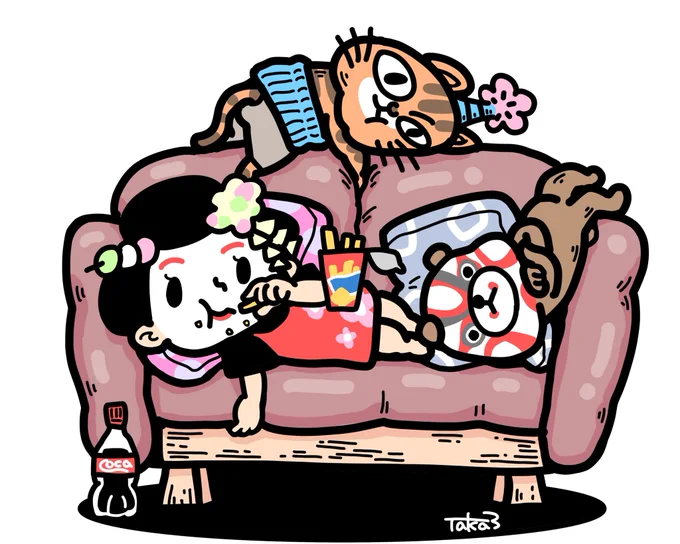 今週もお疲れサマですた#イラスト #illustration #キャラクター #character #マイコちゃんとカブキクマ 