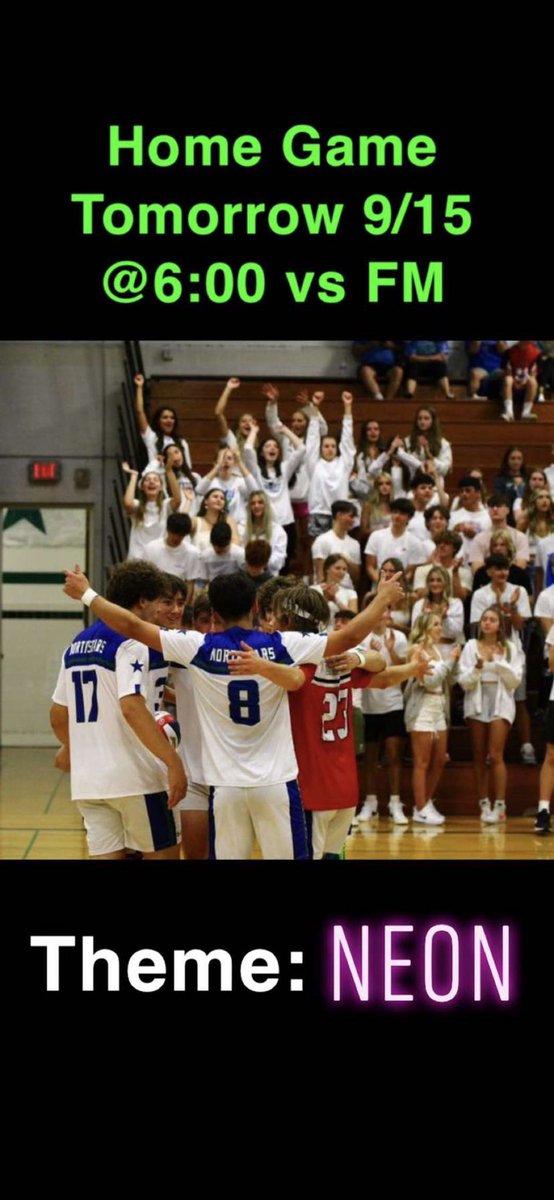🚨Volleyball Game tonight at 6🚨
THEME IS NEON💡💡💡