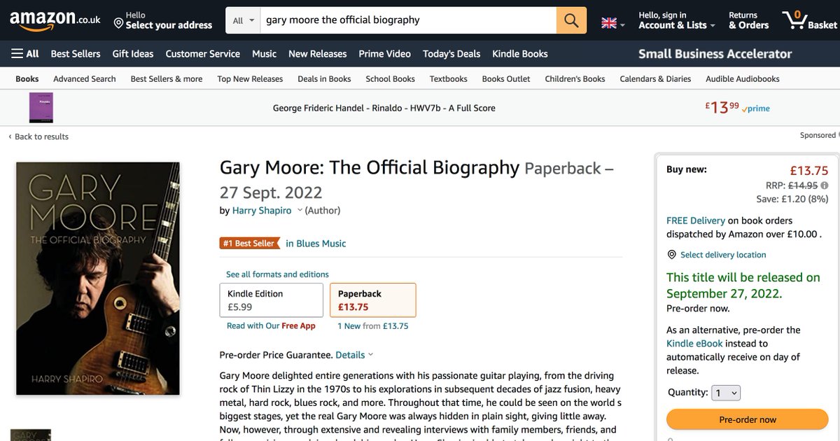 #1 BEST SELLER - GARY MOORE - THE OFFICIAL BIOGRAPHY by Harry Shapiro The definitive biography of the last great guitar hero. On sale September 27th, 2022 by Jawbone Press (jawbonepress.com) 386pp softcover with 16pp photo insert Have you ordered a copy yet??
