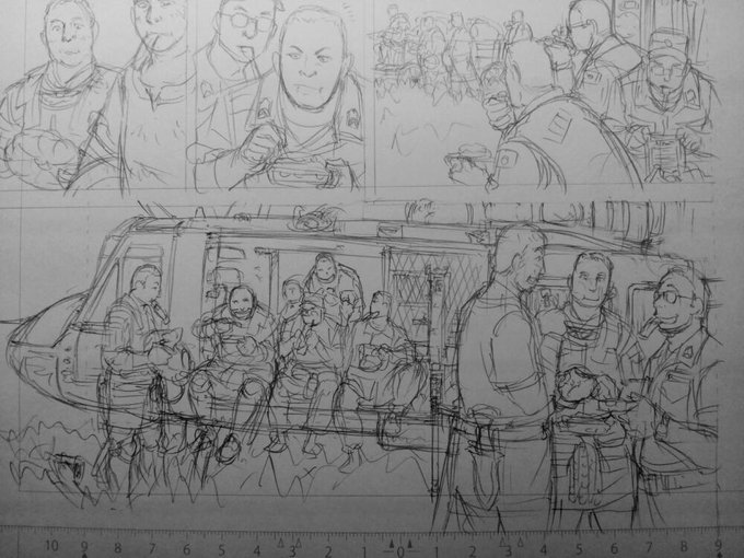 飯交流。…遅々として進まぬ下書き(こういうシーンばっか描いてるせいもある) 