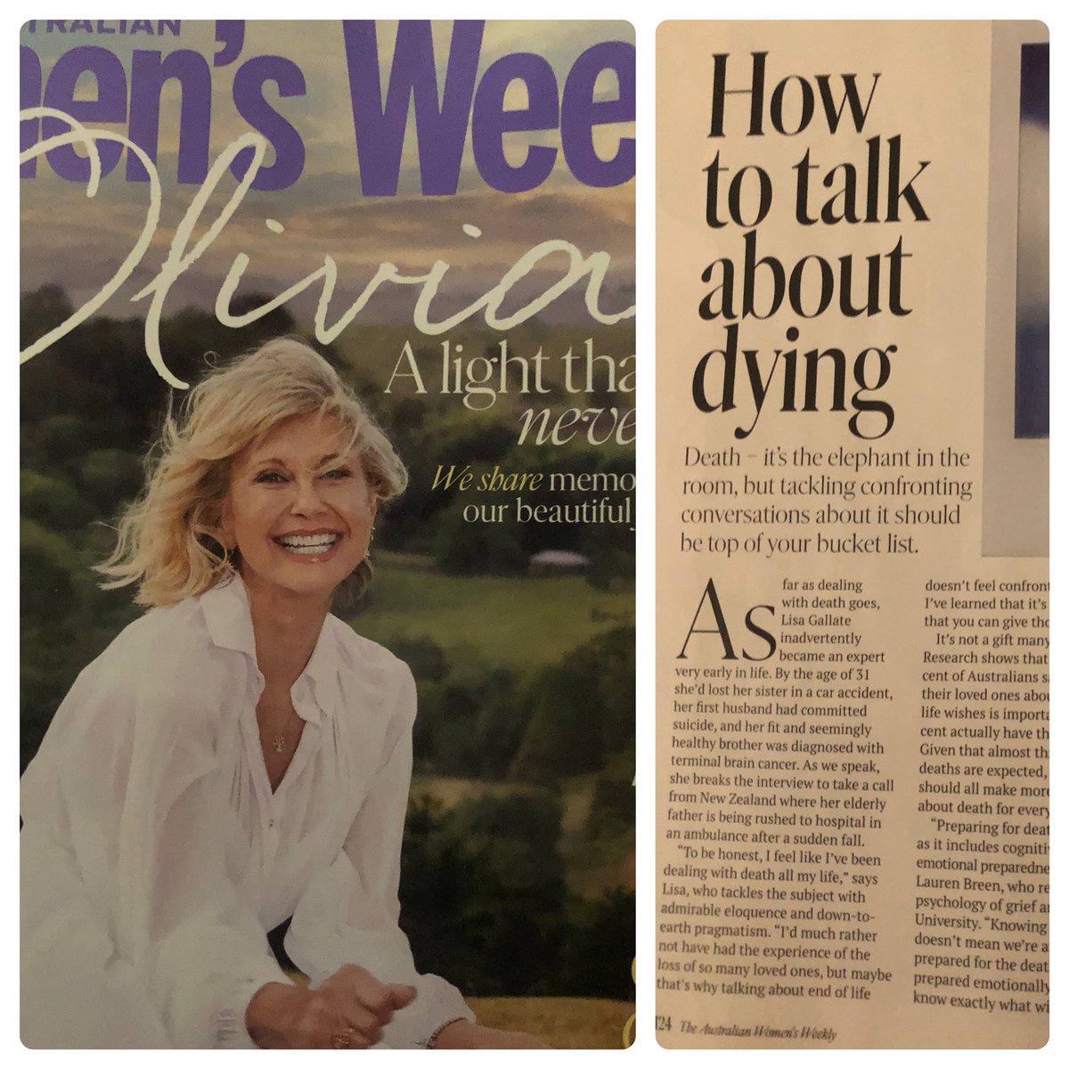 Congratulations #theaustralianwomensweekly for addressing the topic of -
“Death- it’s the elephant in the room, but tackling confronting conversations about it should be top of your bucket list.”
October edition
#DeathAndDying