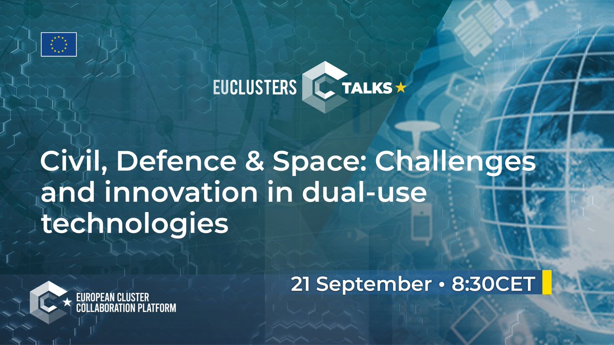 Clusters_EU's tweet photo. Interested in how dual-use technologies connect #defence, #security & #space sectors by creating🆕 opportunities for SMEs & start-ups?
Join us at the next #EUClustersTalks to discuss this topic!
📅21 September
⏰8:30 CEST
Register:
https://t.co/Tj6FFzyJOd https://t.co/7bvzfpG79a