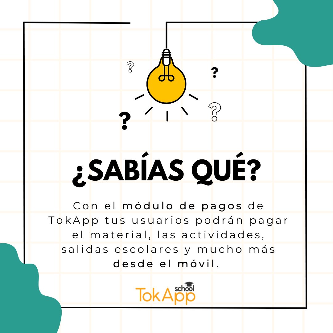 TokappSchool's tweet photo. Así es 😁, con el módulo de pagos de TokApp 📲 tus usuarios podrán pagar el material, las actividades, salidas escolares y muchos más… https://t.co/syq4cp2wXL