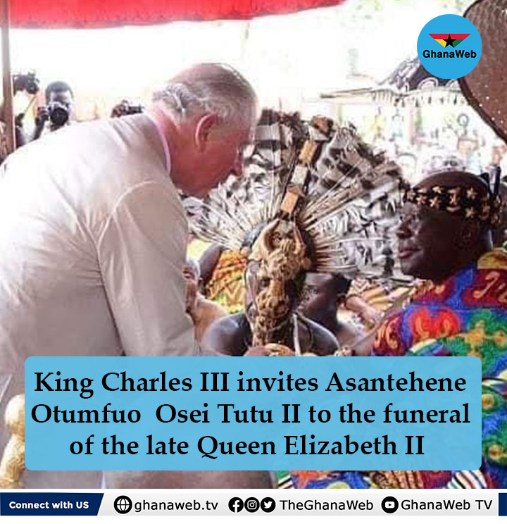 TheGhanaWeb's tweet photo. King Charles III invites Asantehene Otumfuo Osei Tutu II to the funeral of the late Queen Elizabeth II.
#Asantehene #GhanaWeb #GhanaWebReporter https://t.co/XbMgNXnuv5