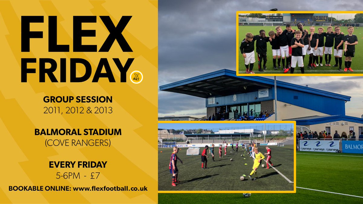 FLEX FRIDAY - BACK ON tonight 5-6pm at Balmoral Stadium!

Open Group Session for players born 2011, 2012 and 2013!

Book online: flexfootball.co.uk
