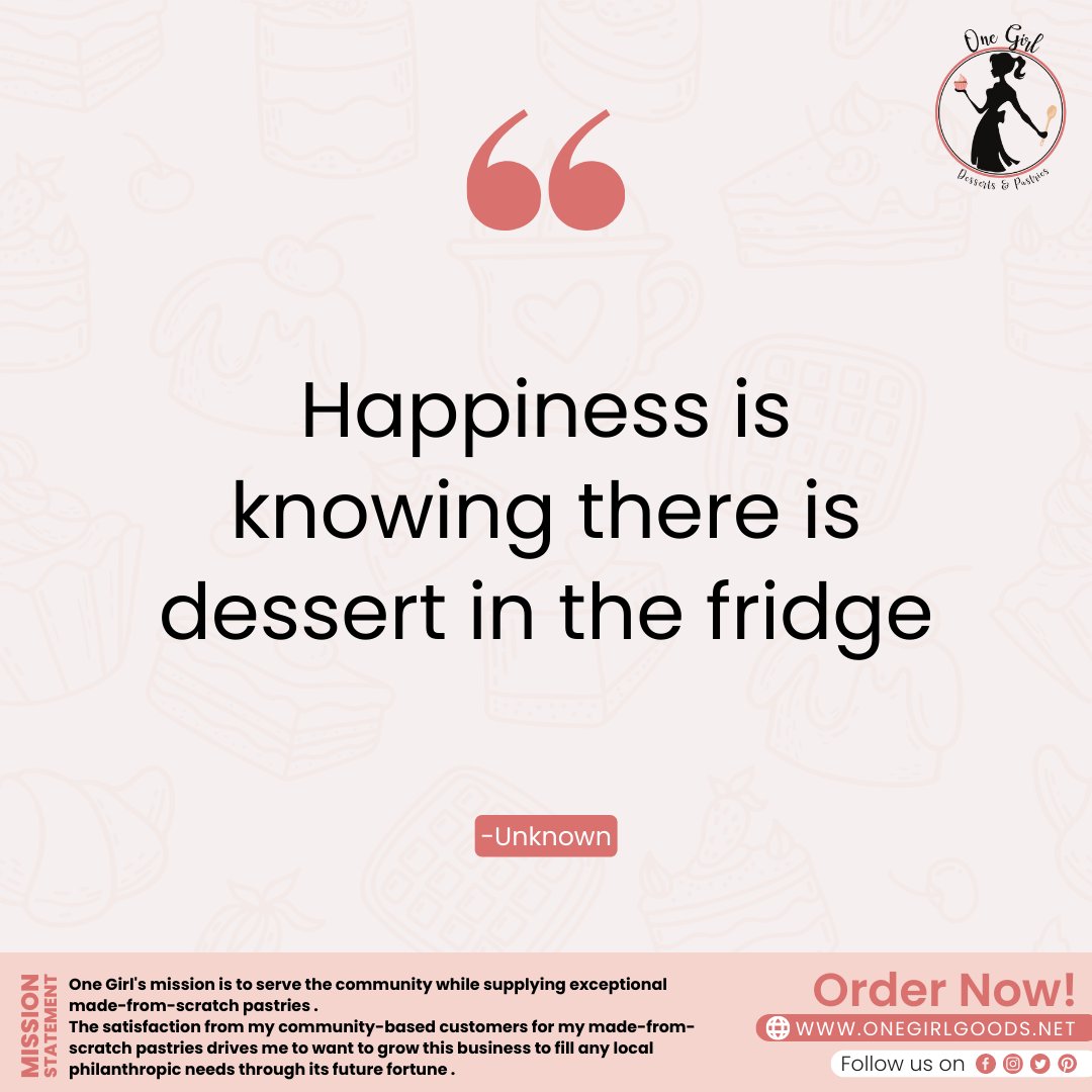 OneGirlandMore's tweet photo. Happiness is knowing there is dessert in the fridge.
#dessert #quote https://t.co/TnOxXaBfZ0