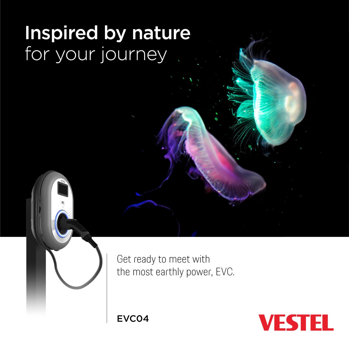 Inspired by nature for your journey.
We aimed to make your journeys clean and harmless for the world, just as in nature. Get ready to meet with the most earthly power, EVC.

#vestel #Vestelinternational #EVC04 #ACcharger #PowerOfTheJourney