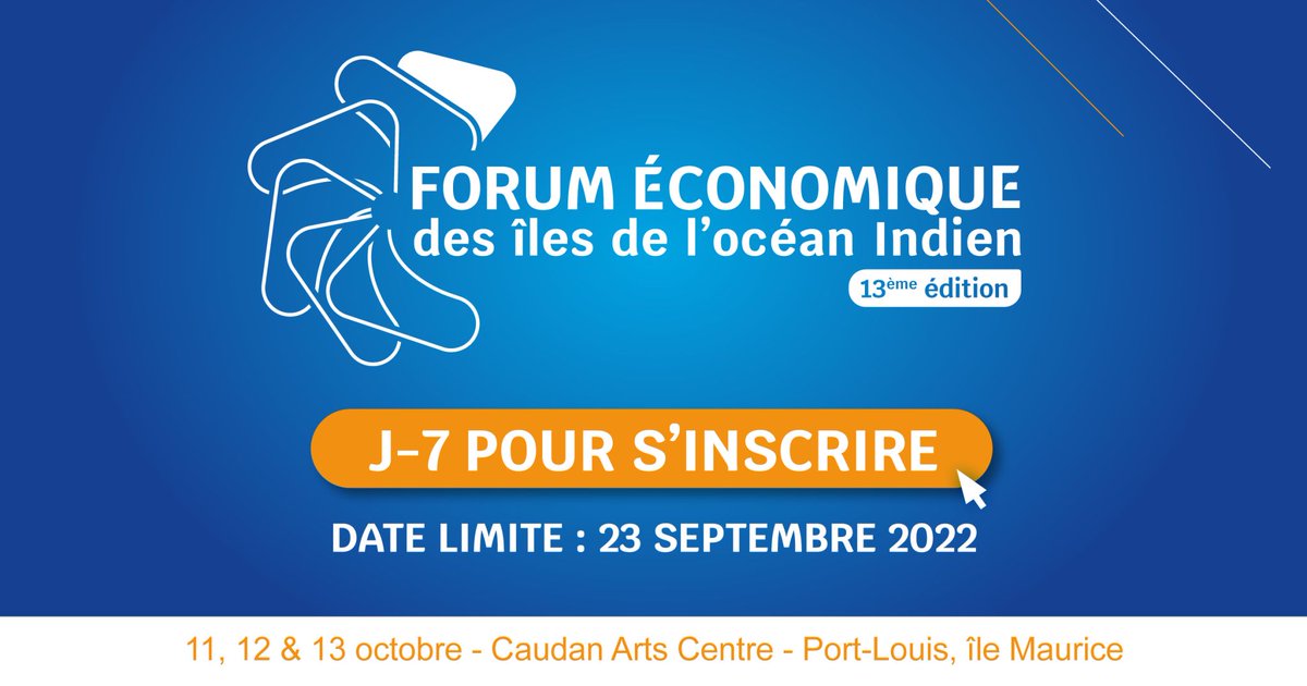 Capbusinessoi's tweet photo. 🚨J-7 avant la clôture des inscriptions !
Plus que quelques jours pour vous inscrire à la 13e édition du Forum économique des îles de l’océan Indien
Pour plus d’informations et vous inscrire : https://t.co/ZeG9JxacnU

Date limite : 23 septembre 2022

#repenserdemain #feioi2022 https://t.co/b6RgoJAI3e